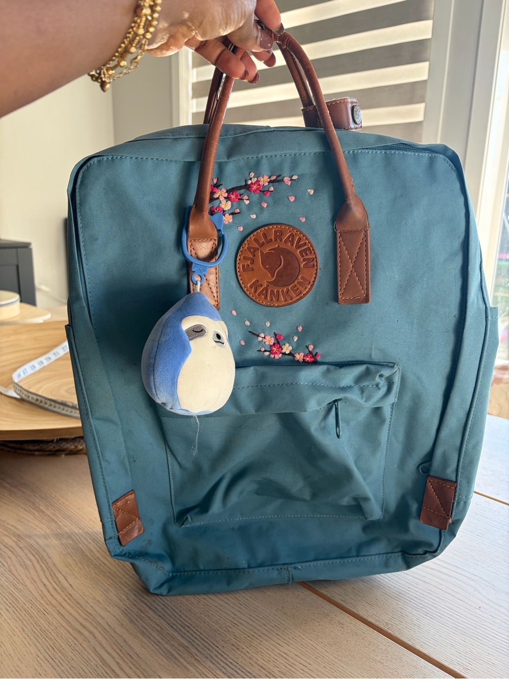 Fjallraven Kånken Backpack with Brown Leather Handles - Teal